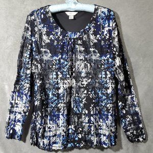CJ Banks Stretch Gauze Look Long Sleeve Top Blue, Black, Gray  & White S…